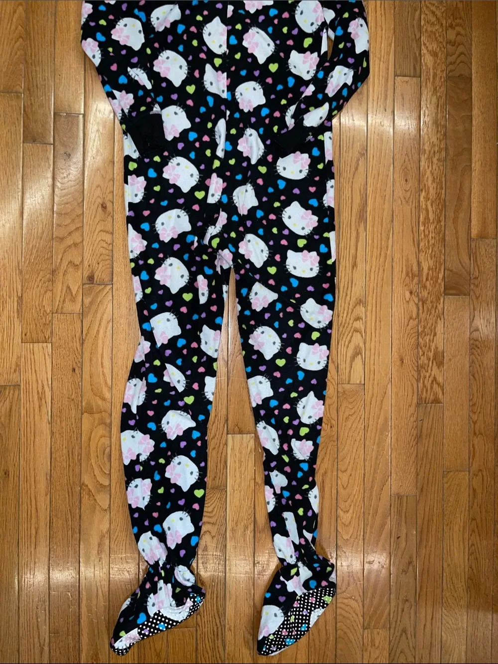 Hello Kitty Black Fleece Hooded Pajama Onesie with Pink Bow Accents
